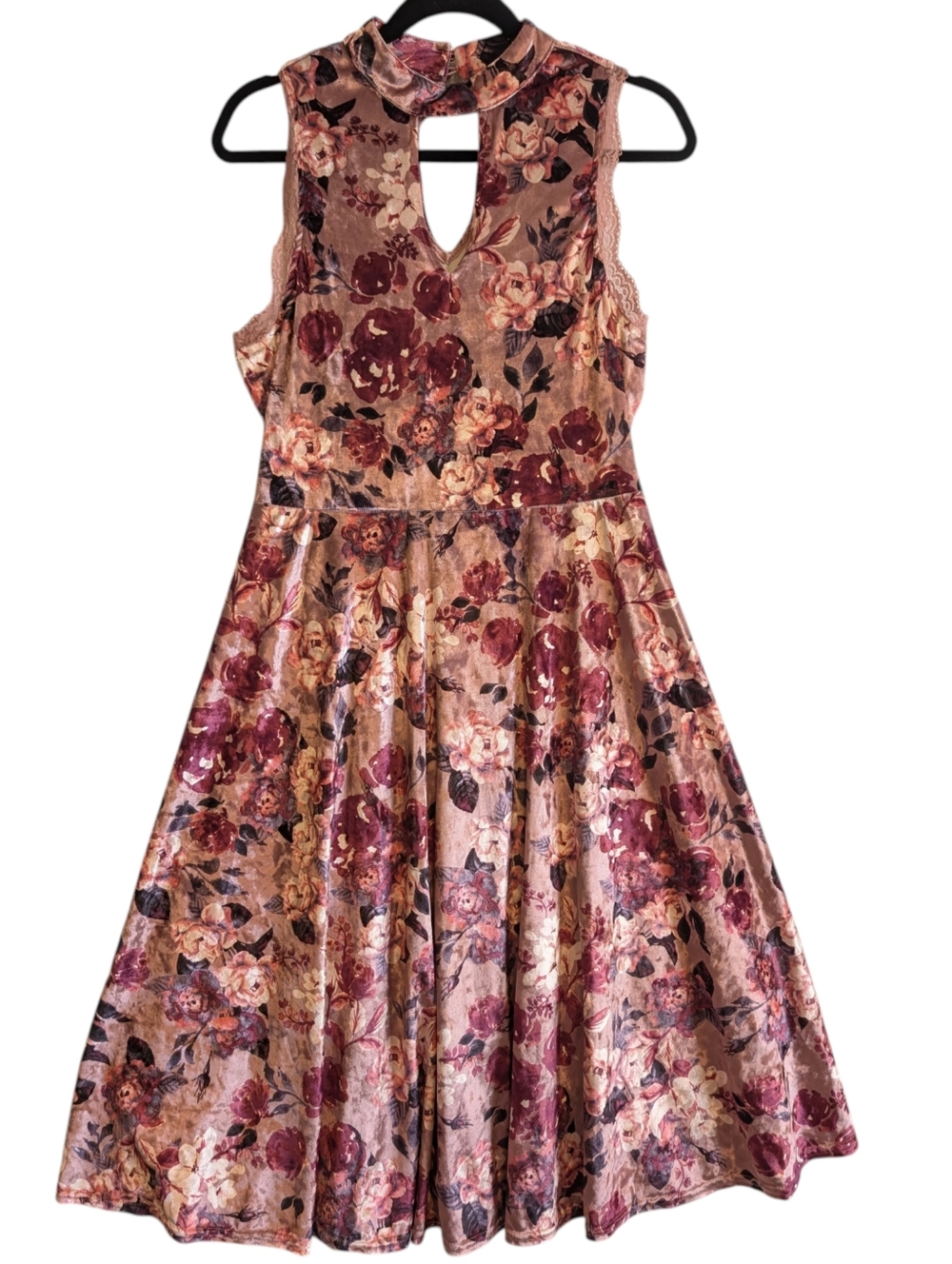 Coco + Jaimeson Velvet Floral Sleeveless Dress A-line Flare Sz M Pink